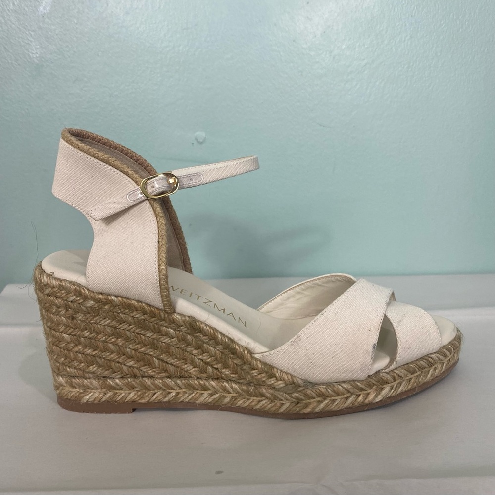 Stuart Weitzman Mirela‎ Espadrille Wedge Sandal Ivory Cream Sz 9